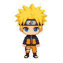 ninja extrem chibi style big head, yellow hair. front view. no outline 