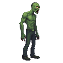 green zombie realistic, blood ,looking right 100% profil view. no outline 
