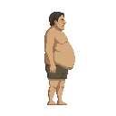 a titan from snk anime with shorts, big belly ,no front view only side view in right . no outline ,flat color 