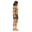 a demon titan from snk anime with shorts ,no front view only side view in right . no outline ,flat color 
