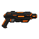 futuristic lasergun, black orange,profil view
