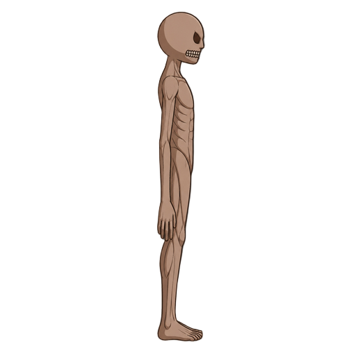 no front view, profil side view right , a stickman titan.( snk style)