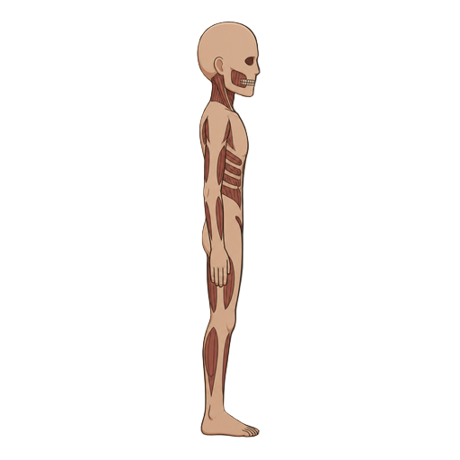 no front view, profil side view right , a stickman basic titan.( snk style)