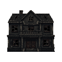 house like from snk, dark color ,front view. without outline 