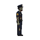 zombie ,cop clothing.look realistic .looking right 100% profil camera view. no outline 