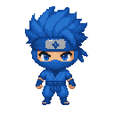 ninja extrem chibi style big head ,blue . front view. no outline 