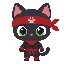 ninja cat , chibi artstyle extreme big head. no outline, no shading