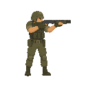 please noo font view , only side view right, a soldier with a shotgun in a ready to shoot pose . no outline no shadow 