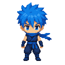 ninja extrem chibi style big head ,blue hair . front view. no outline 