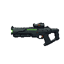 futuristic lasergun, black green ,profil view