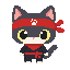 ninja cat , chibi artstyle extreme big head. no outline, no shading