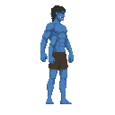 a titan from snk anime with shorts, 4 arms, blue body ,no front view only side view in right . no outline ,flat color 