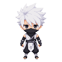 ninja extrem chibi style big head, white hair. front view. no outline 