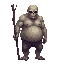 a realistic undead, fat, with a stick. side view . no outline