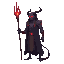 realistic human devil sorcery with a lance, red eyes. side view . no outline