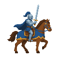 a knight on a horse with a sword , choose random color( 90 degree side view , right ) no outline