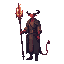 realistic human devil sorcery with a lance. side view . no outline