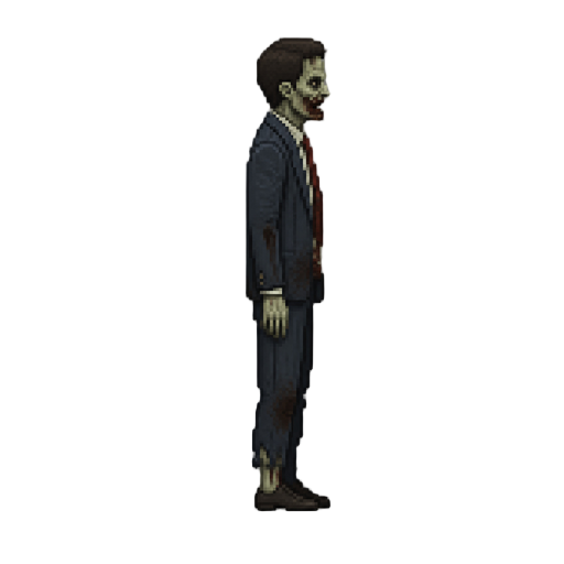zombie ,lawsuit clothing.look realistic .looking right 100% profil camera view. no outline 