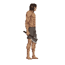 a titan from snk anime with shorts, with an axe ,no front view only side view in right . no outline ,flat color 