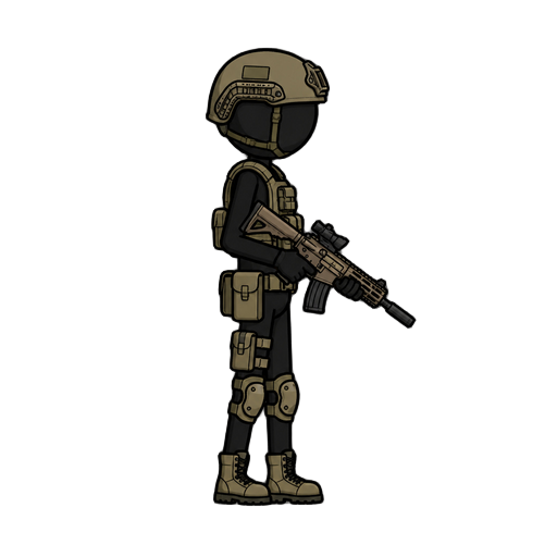 no front view, profil side view right , a stickman military armor. with a gun