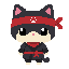 ninja cat , chibi artstyle extreme big head. no outline, no shading