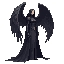 a realistic dark angel mage . side view . no outline