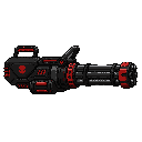 futuristic minigun, black red , profil view 