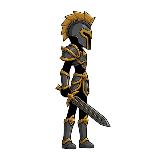 no front view, profil side view right , a stickman titan with armor. with a sword( stick war legacy style )