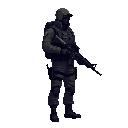 a swat with a gun in a ready to shoot pose .look realistic .looking right 100% profil camera view. no outline 