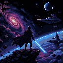 a  space warrior with a lightsaber in space