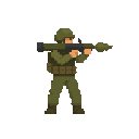 a soldier with rocket in ready to shoot pose , no front view only side view right. no outline, flat color, less detail