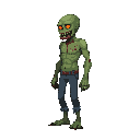green zombie realistic, blood ,looking right 100% profil view. no outline 