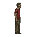 zombie ,red t-shirt .look realistic .looking right 100% profil camera view. no outline 