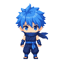 ninja extrem chibi style big head ,blue hair . front view. no outline 