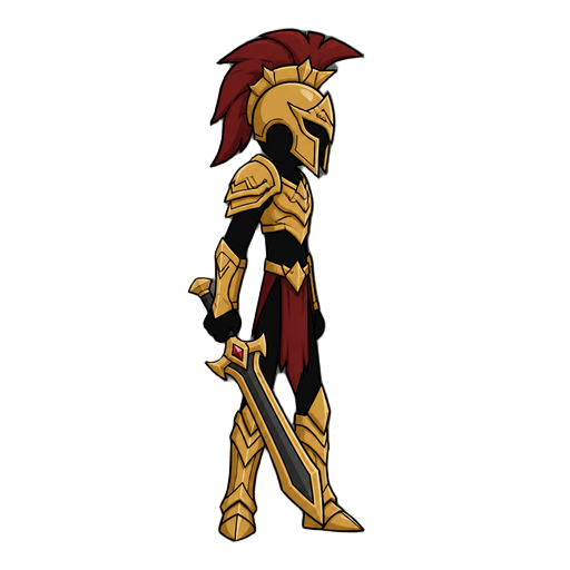 no front view, profil side view right , a stickman titan with armor. with a sword( stick war legacy style )