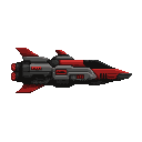 spaceship ,red & gray , black, side view , no outline