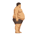a fat titan from snk anime with shorts ,no front view only side view in right . no outline ,flat color 