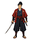 samurai with a saber ( side profil view on the left )