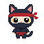 ninja cat , chibi artstyle extreme big head. no outline, no shading