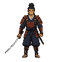 samurai with a saber , side view 
