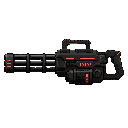 futuristic minigun, black , red light , profil view 
