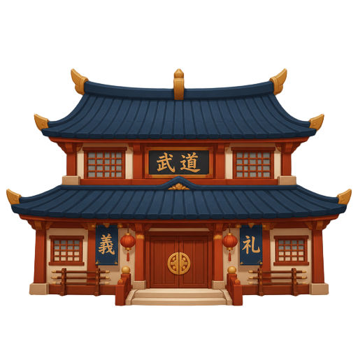 chinese house like a dojo . front biew . no outline 