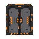 futuristic door, black gray orange , front view. no outline , no shading