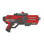 profil side view right. futuristic gun , red , gray. no outline no shading 