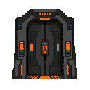 futuristic door, black gray orange , front view. no outline , no shading