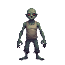 zombie , human size, 90 degree side view right ,no outline 