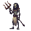a realistic undead, egyptian with a trident. side view . no outline