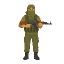 soldier with a ak-47, ready to shoot pose ( strict side view , right) no outline, no shadow