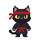 ninja cat , chibi artstyle. no outline, no shading