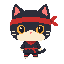 ninja cat , chibi artstyle extreme big head. no outline, no shading